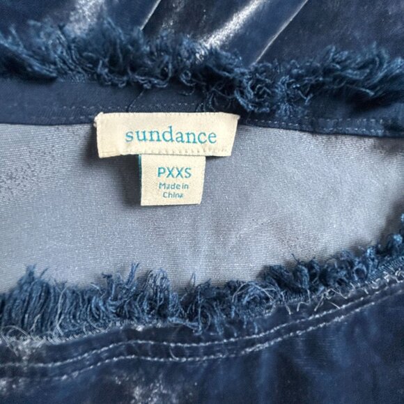 Sundance Womens Alannah Velvet Top PXXS Blue 3/4 Sleeve Fringe Silk Blend NWOT - Picture 3 of 8